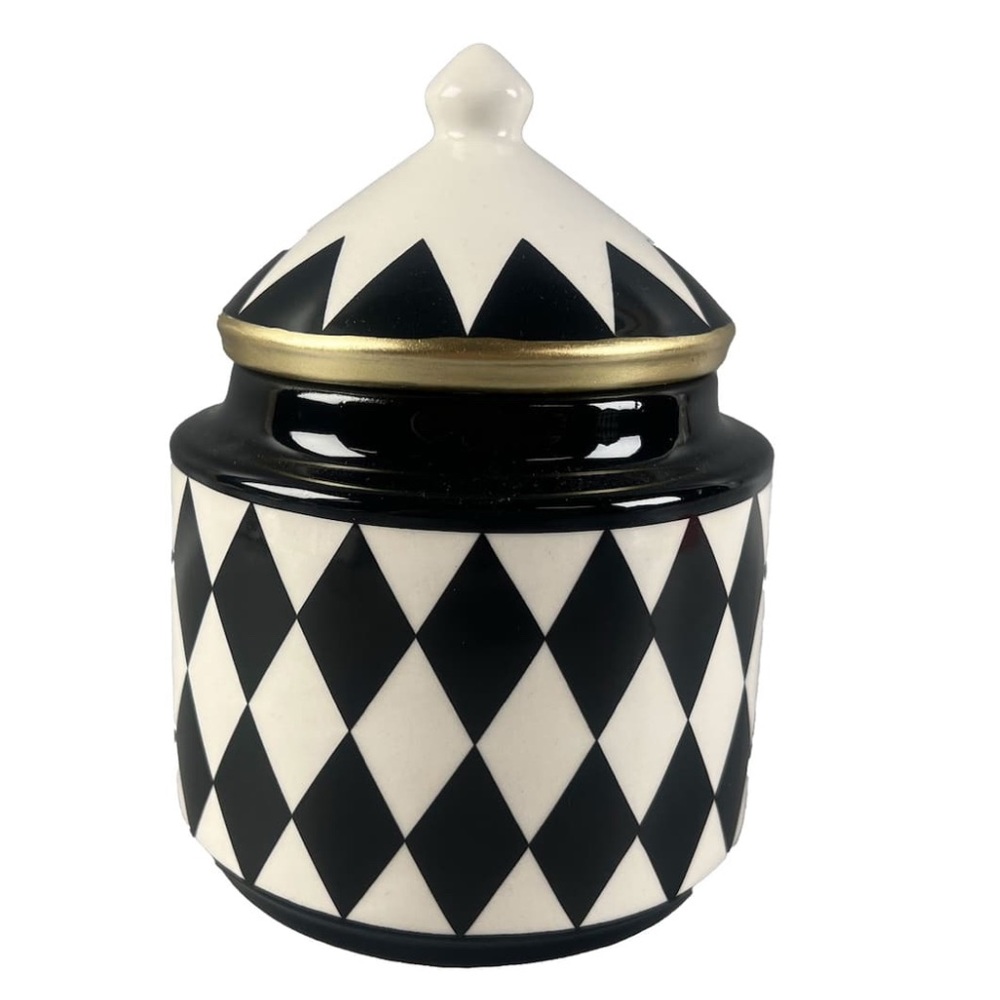 Small Black and White Diamonds Print Ceramic Canister. - Picture 4 of 8
